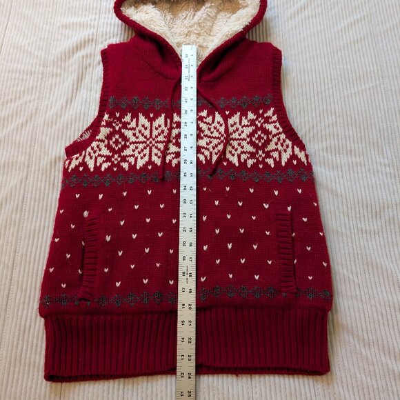 VINTAGE Aeropostale shirling lined fair isle hooded sweater vest red cream XL - Picture 3 of 9